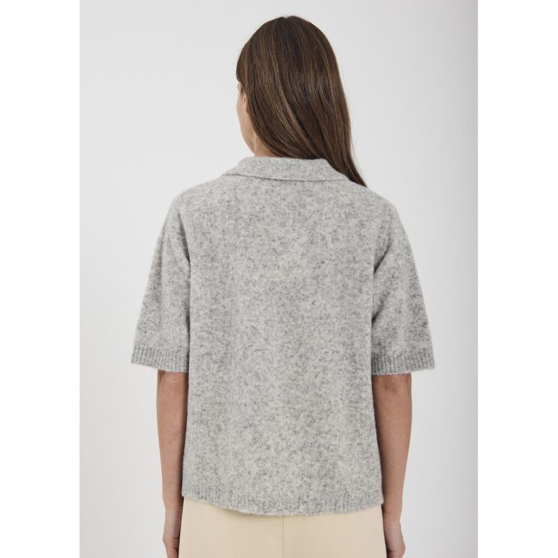 Halli SS polo knit top Light grey melange