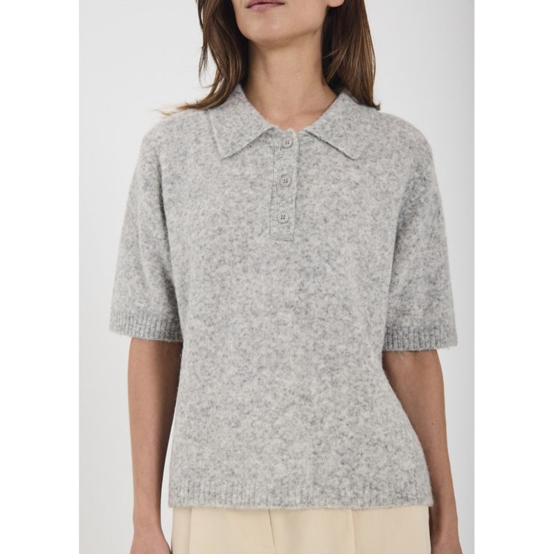 Halli SS polo knit top Light grey melange